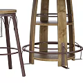 Round Wooden Table with Metal Frame and High Bar Stools in Industrial Style