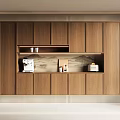 Modern Wooden Sideboard Cabinet Design With Coffee Machine And Decorative Items