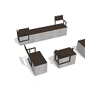 Modern Outdoor Landscape Seats With Wooden Backrest And Stone Base Design