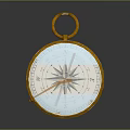 Round Decorative Mirror Featuring Golden Frame And Light Blue Surface With Top Ring