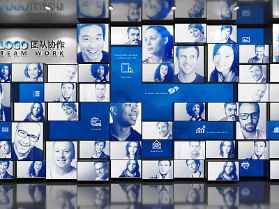 Multi Screen Background Wall Displaying Team Work LOGO And People 3d model