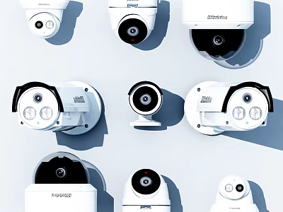 White Surveillance Cameras Various Models With Lenses And Multiple Security Angles 3d model