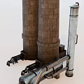 Industrial Equipment with Two Tall Chimneys and Adjacent Smaller Device Structure
