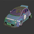 Blue Compact Car with Rear Spoiler Large Wheels White Circular Decal and Shiny Exterior Design