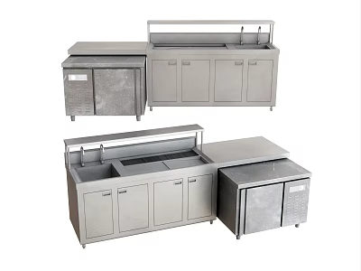 Stainless Steel Commercial Kitchen Workstation With Sink Storage Cabinets And Refrigeration Unit 3d model