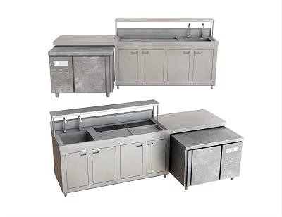Stainless Steel Commercial Kitchen Workstation With Sink Storage Cabinets And Refrigeration Unit 3d model