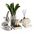 Decorative Ornament Set With Plant Clear Glass Vase Reed Diffuser Candle Books And Pear Ornaments