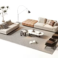 Modern Sofa And Coffee Table Set With Floor Lamp Armchair Plants And Rug