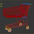White Metal Shopping Cart With Red Accents And Rolling Wheels Design