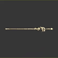 Golden Scepter Weapon With Wing Decorations Long Handle Ornamental Top On Dark Background With Reflection 3d model