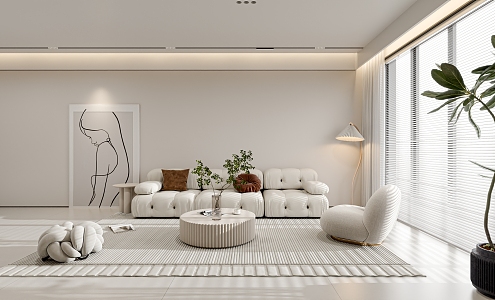 Home living room cream wind sofa background wall 3d model