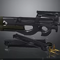 Tactical Gun with Metallic Finish Magazines and Bullets on Reflective Surface