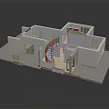 Dog Exploring White 3D House Model With Stairs And Open Rooms