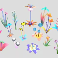 Colorful Different Types Of Garden Plants With Vibrant Flowers Green Leaves And Stems