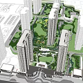 Residential Community with High Rise Buildings Central Green Park and Landscape Design