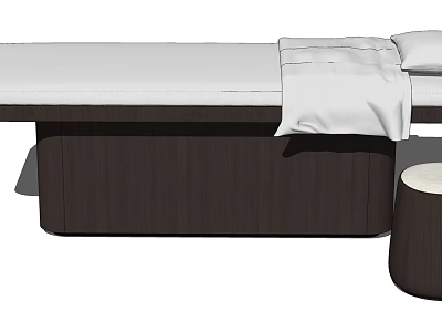 Modern Massage Bed With White Mattress Dark Frame And Side Stool 3d model
