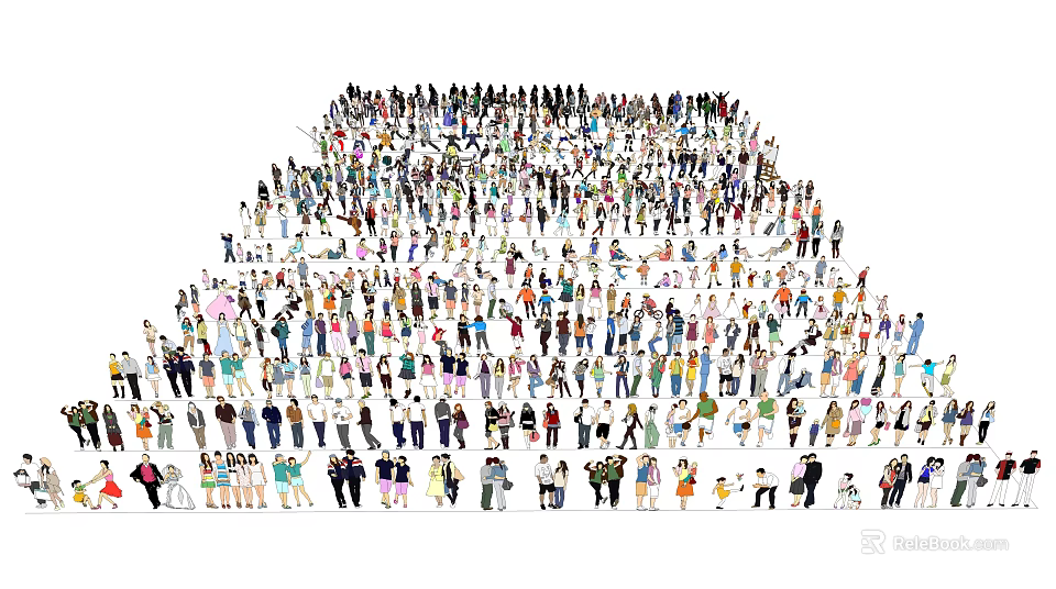 Large Crowd of People in Diverse Colored Clothing Forming a Unified Formation 3d model 