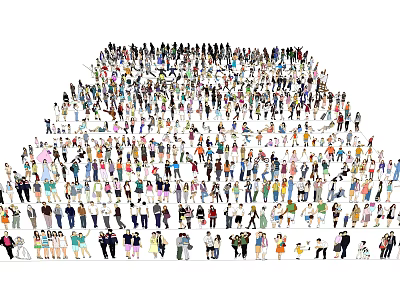 Large Crowd of People in Diverse Colored Clothing Forming a Unified Formation 3d model