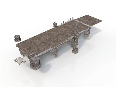 Ancient Stone Bridge Architectural Components With Arched Supports And Stone Railings 3d model