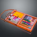 Wooden Portable Art Supplies Kit With Colored Pencils Paint Brushes And Notebook 3d model