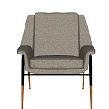 Modern Single Sofa With Light Gray Fabric Tufted Back Armrest And Metal Legs 3d model