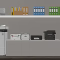Modern Office Interior Featuring Essential Appliances Printers Scanners And Water Dispenser