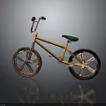 Yellow BMX Bicycle With Green Seat Rusty Wheels And Reflection On Gray Background 3d model
