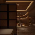 Wooden Locker Room Interior With Spacious Corridor And Warm Ambient Lighting