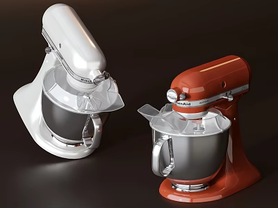 Stylish Kitchen Stand Mixers In Silver And Red Colors For Home Cooking 3d model