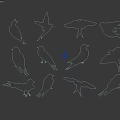 Twelve White Flying Bird Silhouettes on Grey Background with Various Poses