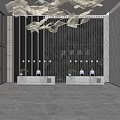 Elegant Modern Hotel Lobby Interior Design With Marble Reception Desks And Decorative Wall Lighting Fixtures