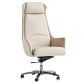 Modern Office Chair Black And Beige High Backrest Leather Upholstery Wheeled Base Design