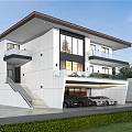Modern Single Family Villa Exterior Design With Large Windows Glass Railing Balcony And Garage