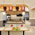 Warm Dessert Shop Interior Design With Wooden Counter Menu Boards Tables And Cozy Seating