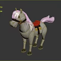 3D Model White Horse Character Creature With Red Saddle Bridle And Toy Design
