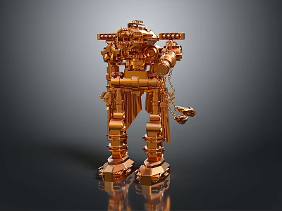 Golden Mechanical Robot Character With Humanoid Form And Intricate Metallic Structure 3d model