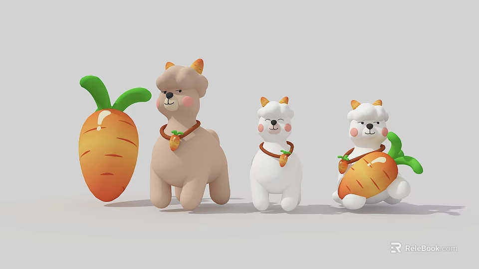 Cute Cartoon Inflatable Llamas And Carrot Decorative Toys For Kids Party Decorations 3d model 