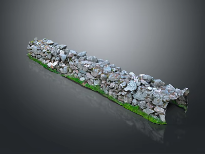 Rustic Natural Stone Wall Structure With Stacked Stones And Green Grass Accents 3d model