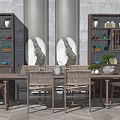 Traditional Chinese Wooden Tea Table And Chairs With Decorative Shelves Tea Sets And Vases