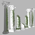 Classic Roman Columns Adorned With Green Vines In Various Sizes And Styles