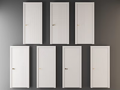White Hinged Doors With Various Textures And Golden Handles For Home Interior Design 3d model