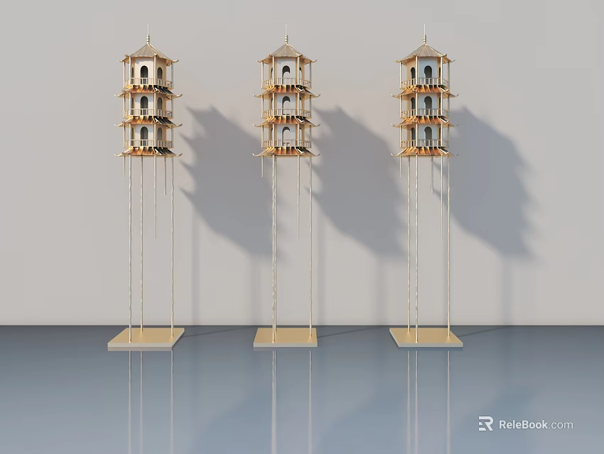 Elegant Swing Door Structure With Multi Layer Birdcage Design And Wooden Base 3d model 