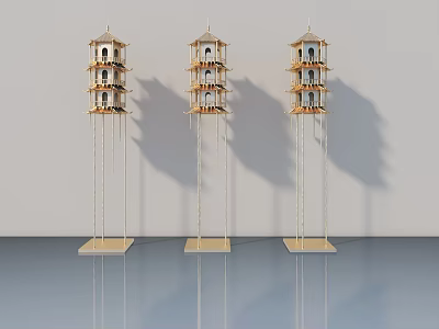 Elegant Swing Door Structure With Multi Layer Birdcage Design And Wooden Base 3d model