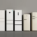 Five Various Styles Refrigerators And Freezers In White Cream Colors