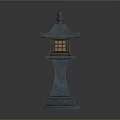 Japanese Stone Lantern Decorative Furniture With Green Roof Square Body Orange Light And Pedestal Base