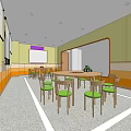 School Bright Classroom Interior With Round Tables Green Chairs And Windows 3d model