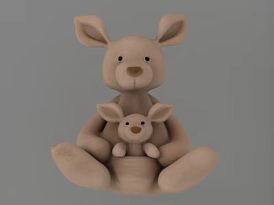 Adorable Light Brown Kangaroo Mother With Baby Plush Toy Figure 3d model