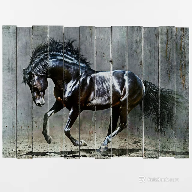 Stunning Black Horse Wooden Plank Wall Decor for Home Interior Design 3d model 