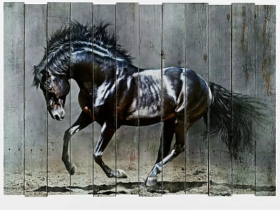 Stunning Black Horse Wooden Plank Wall Decor for Home Interior Design 3d model