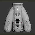 Futuristic White Mechanical Device Featuring Gray Details Multiple Support Legs Control Panels And Circular Top
